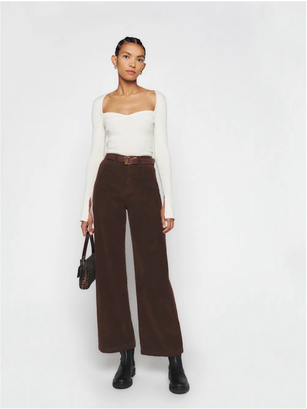 Reformation Logan Ultra High Rise Wide Leg Corduroy Pants in Espresso Size 26